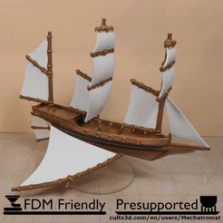 Xebec-Airship-Model-3D-Printed-and-Painted-Thrumbnail.gif STL file Xebec Sailing Airship Gaming Miniature Flying Ship Compatible with DnD Spelljammer・3D printing design to download