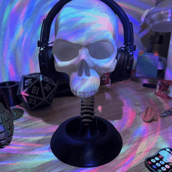 ezgif.com-gif-maker-13.gif Archivo STL Soporte para auriculares Skull and Vertebrae・Objeto imprimible en 3D para descargar