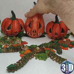 Video-per-Cult-2.gif 3D file Jack-o'-lanterns, set of 3 pumpkins for Halloween, articulated, interchangeable・3D print object to download