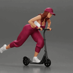 ezgif.com-gif-maker.gif 3D file girl in overalls suit and cap riding fast an electric scooter・3D printing idea to download
