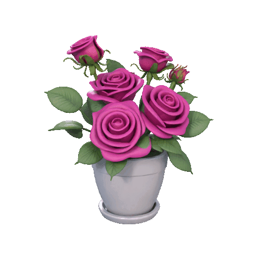 WHITE POT WITH PINK ROSES - 3D model önizlemesi