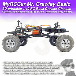 MRCC_MrCrawley_1500x1500.gif Файл 3D MyRCCar Mr. Crawley Basic. Шасси 1/10 RC Rock Crawler с настраиваемой колесной базой от 253 до 313 мм・Дизайн 3D-печати для загрузки3D