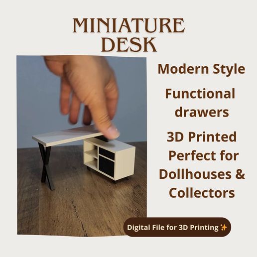Videos-y-Fotos.mp4 Miniature Desk for Dollhouse, 1:12 Scale Dollhouse Furniture, 3D Printed File Desk, DIY Dollhouse Accessories, Printer's Delight Miniature