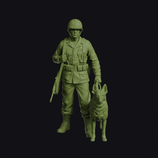 Second World War American Marine War Dog Handler with a Lead in Camouflage Helmet Cover