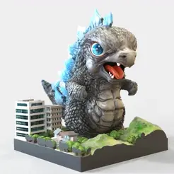 Godzilla_Chibi.gif STL file GODZILLA -CHIBI VERSION -FANART- tokusatsu CARICATURE -3D PRINT MODEL・3D printable model to download
