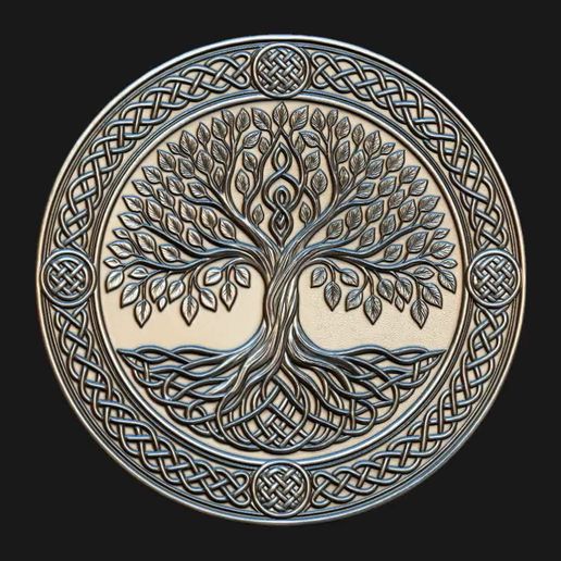 Celtic-Tree.mp4 Arbre celtique en relief pour laser CNC et impression 3D Fichier STL et TIF en niveaux de gris 4K - Modèle 3D très détaillé