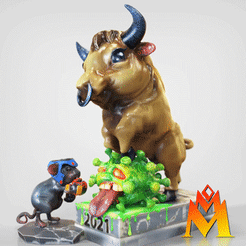 YOTOv2.gif STL file FXck the virus souvenir !-2020-2021 Year of the OX & rodent・3D printing model to download, adamchai