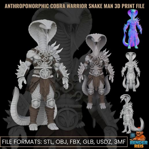 1.mp4 Anthropomorphic Cobra Warrior Snake Man 3D Print File
