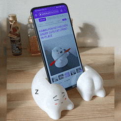 ezgif.com-gif-maker-1.gif Archivo STL KAWAII PHONE HOLDER | CUTE SLEEPING | PRINT-IN-PLACE・Modelo imprimible en 3D para descargar