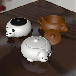 anim.gif Archivo STL Escandalosos Juego de Taza, Cafetera y Azucarera (WeBareBears)・Objeto de impresión 3D para descargar