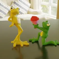 ezgif.com-video-to-gif.gif STL file Two frogs, Pair of frogs, frog kneels, frog with flowers, frog with glass・Design to download and 3D print