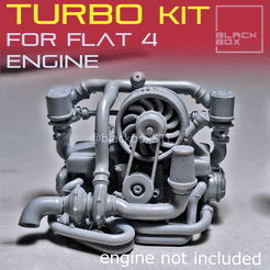 TURBO KIT Archivo 3D Kit turbo para Flat Four BASE ENGINE 1-24th para modelkits y diecast・Objeto imprimible en 3D para descargar, BlackBox