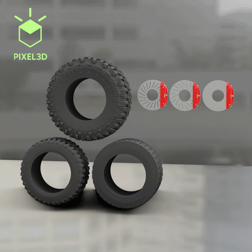 Brakes-and-Tires.gif Download STL file CUSTOm WHEELS PACK 6f-1A • Design to 3D print, Pixel3D