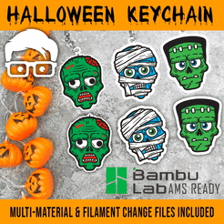 copertina.gif STL file Multicolor HALLOWEEN keychain pack (3 different design) - Bambulab Ams ready or normal printers using filament swap - KEYCHAIN - BY AM-MEDIA・3D print design to download