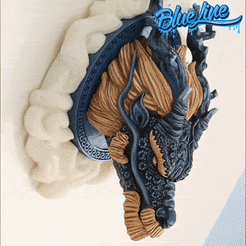 dragongif.gif Файл STL Настенная скульптура китайского дракона с рамкой из китайских облаков для декора・Модель для загрузки и 3D-печати