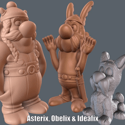 Asterix,-Obelix-and-Ideafix.gif Télécharger fichier STL Astérix, Obélix et Idéfix (Impression facile sans support) • Modèle à imprimer en 3D, Alsamen