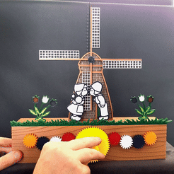 ezgif.com-optimize.gif STL file Dutch Diaroma with farmers, windmill and tulips, it's mobile!・3D printing idea to download