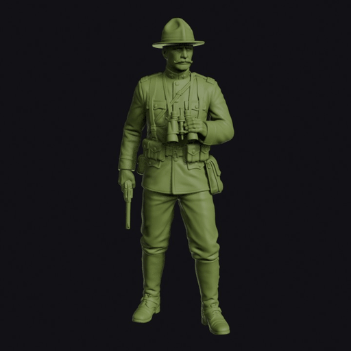 Spanish-American War US Officer with a Revolver and Binoculars in Campaign Hat and Khaki