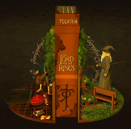Bilbo and Gandalf Book Stand STL – Lord of the Rings Favorite Book Display 3D Print Model