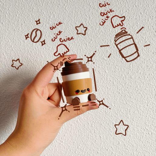 FlexiGoji_CoffeeToGo_4.mp4 Cute Articulated & Clicker Coffee To-Go | No AMS | Print-in-place | Support-free