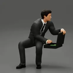 ezgif.com-gif-maker-27.gif Archivo 3D hombre de negocios sentado y sosteniendo un maletín con dinero・Objeto de impresión 3D para descargar