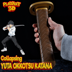 1.gif 3D file COLLAPSING KATANA - YUTA OKKOTSU - JUJUTSU KAISEN - (PRINT IN PLACE + ASSEMBLY VERSION)・Template to download and 3D print