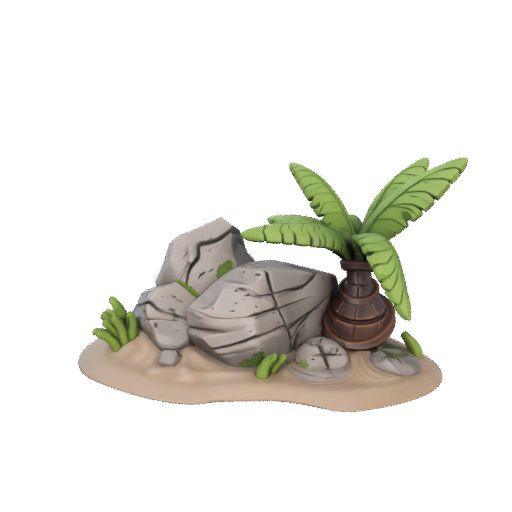🍹 Stylized Tropical Beach Clump | Palm Tree & Rock Scatter・Archivo STL ...