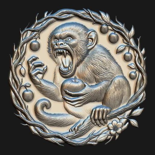 Monkey.mp4 Crazy Monkey Relief High Detail 3D Model: CNC Laser & 3D Print STL File + 4K TIF Grayscale Image