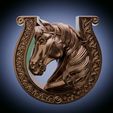 Horsheshoe_turntable_bronze.mp4 Horse Head in Horseshoe - Decorative Relief for CNC and 3D Printing