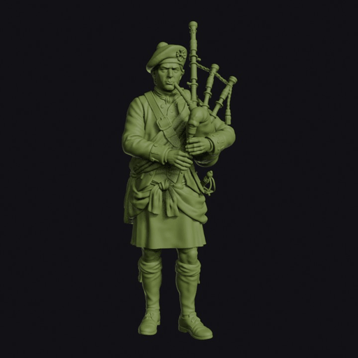 Jacobite Piper of 1745 Playing Bagpipes Standing in Plaid and Bonnet