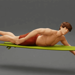 ezgif.com-gif-maker.gif 3D file surfer man paddling laying on surfboard riding the wave・3D print design to download