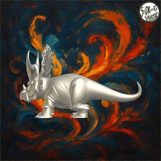 27b3d06d35c4ee709a6e0585fa84fca3_merged_no_y.gif Modèle stylisé du dinosaure agressif Triceratops - SoliDRawinGs SG1789