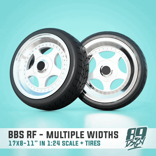 👽 BBS RF wheels, 17 inch, 4 widths - 1:24 scale model, tires