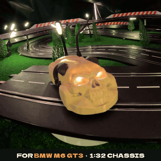 Horned Demon Skull Slot Car Body 1:32 for BMW M6 GT3 – Glowing Eyes, Halloween | AMS 3MF + STL