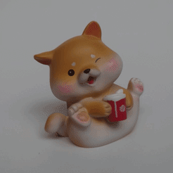 ezgif-2-abf30e6794.gif STL file Mini cute figure Shiba Inu hold a cup ornaments (N001)・3D print design to download, BW-BaoWorkshop