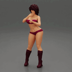 ezgif.com-gif-maker-11.gif 3D file Fashion Woman in bikini and boots with curly hair・3D printer design to download