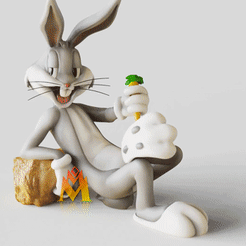 Bugs-Bunny_Luanr-New-Year-Gold.gif STL file Bugs Bunny_Lunar new year of Rabbit version-classic cartoons Fanart--standing pose-FANART FIGURINE・Model to download and 3D print