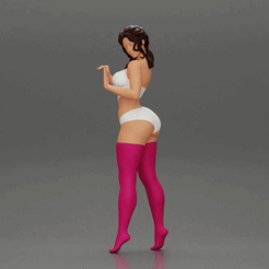 ezgif.com-gif-maker-31.gif Файл 3D Привлекательная девушка в бикини и чулках опирается на автомобиль・Модель 3D-принтера для скачивания