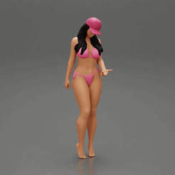 ezgif.com-gif-maker-9.gif Archivo 3D Muchacha hermosa joven que usa el bikini y el sombrero que pone su mano en la cara del amigo s・Diseño imprimible en 3D para descargar