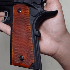 M1911-grip-gif.gif STL file Checkered Grip for M1911 (CO2 Compatible)・3D printable model to download, WardenArmoury