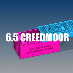 6.5.gif Archivo STL Almacenamiento 6.5 CREEDMOOR 66x cabe dentro de la lata de munición 7.62 NATO・Modelo para descargar y imprimir en 3D