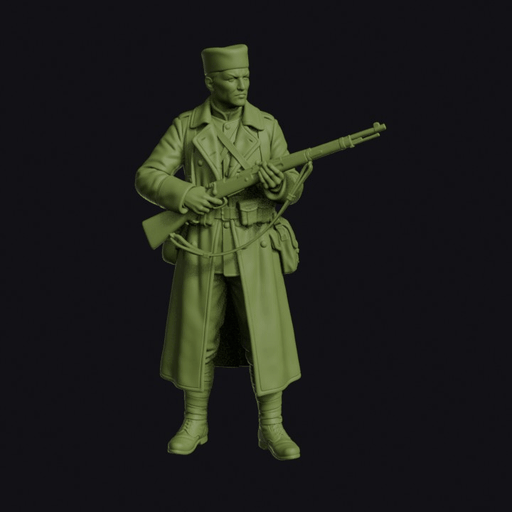 Balkan Wars Montenegrin Infantryman Standing with a Rifle in Pillbox Cap and Long Coat