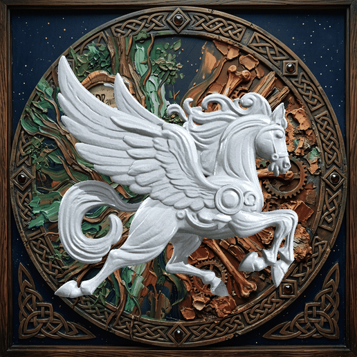 Colorful Winged Pegasus Horse Wood Carving – SoliDRawinGs SG4093