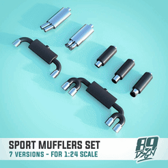 0.gif STL file Mufflers set - 1:24 scale exhaust for scale model cars・Design to download and 3D print