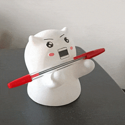 Angry-Holder-Optimized.gif STL file KAWAII PEN KEY HOLDER | ANGRY CUTE CAT | PRINT-IN-PLACE・3D printing idea to download