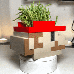 Mario-Planter-1.gif OBJ file Mario & Luigi 3D Printed Pot Planter | 2D Mario Head Planter・3D print model to download, PrintFeast