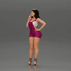 ezgif.com-gif-maker-4.gif 3D-Datei sexy Mädchen in Mini-Overall posiert rauchend Zigarette am Strand・3D-druckbares Modell zum Herunterladen