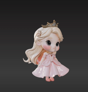 Chibi Princess Figurine with Sparkling Crown and Flowing Dress – Elegant 3D Model STL 3D model