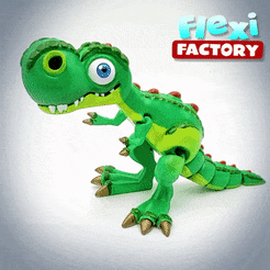 Flexi-Factory-Dan-Sopala-T-Rex.gif STL file Cute Flexi Print-in-Place T-Rex Dinosaur・3D printer design to download, FlexiFactory