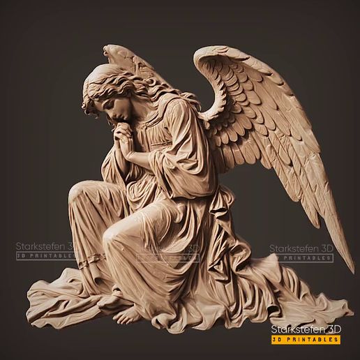 👼 Engel beten Realistische 3D Bas-Relief STL-Datei für 3D-Druck und CNC ...